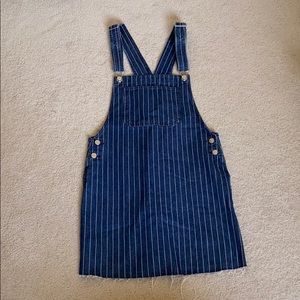 Bershka Denim Striped Overall Dress